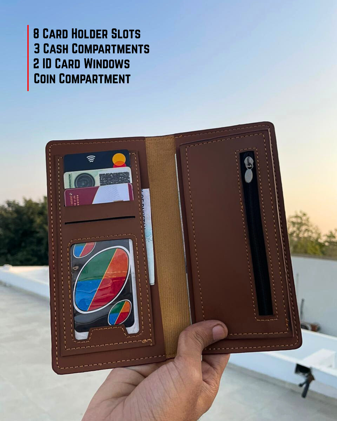 3 in 1 Premium Men’s Combo — Leather Long Wallet + Classic Watch + Stylish Sunglasses